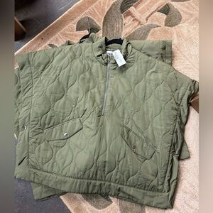 Ellison Olive Quilted Poncho with Zipper